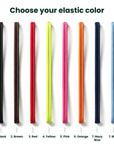 A color selection graphic showing seven elastic bands labeled 1. Black, 2.