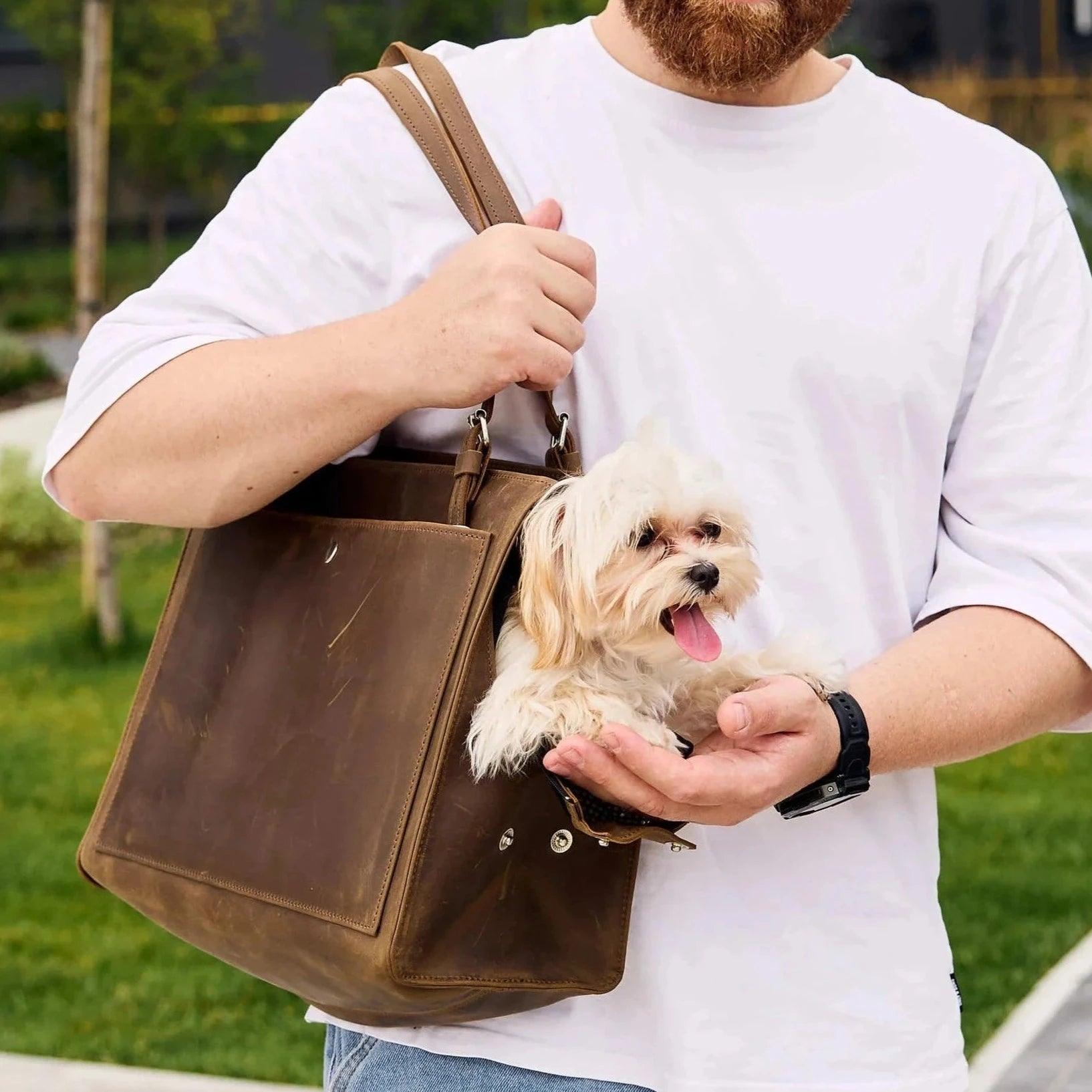 Leather dog carrier best sale