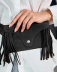 Black Leather Fringe Purse