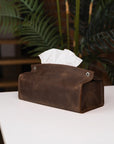 Brown Leather Tissue Box Cover