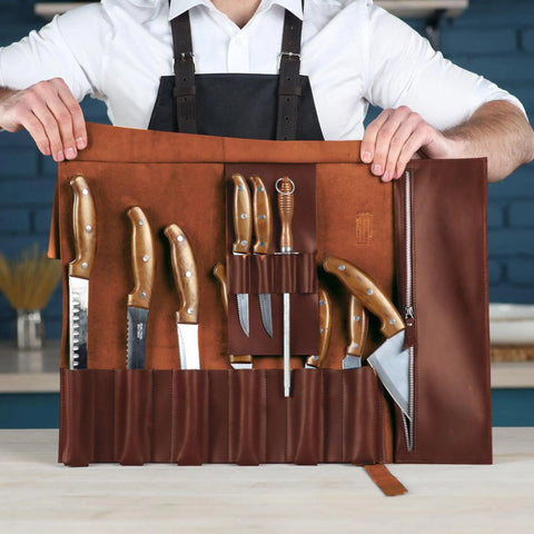 Cognac Leather Knife Bag