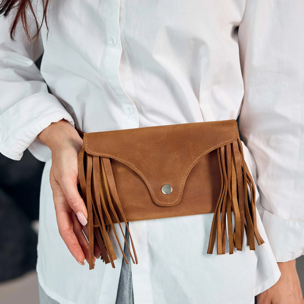 Leather Fringe Belt Bag – Womens Leather Waist Bag | Pikore display picture 2