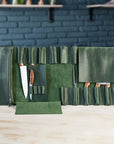 Green Leather Knife Roll