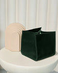 Green Leather Storage Bin