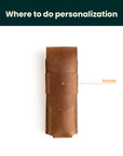 Brown leather pouch with a dot and text indicating 'Middle' on a white background.