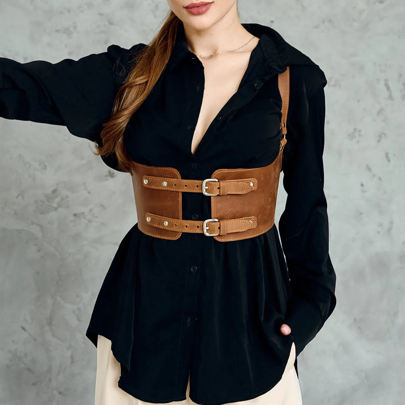 Leather Harness Belt Womens Double Buckle Harness Belt | Pikore Cognac / S: 24-26" (60-65 cm) Leather Harness Belt Womens Double Buckle Harness Belt | Pikore Cognac / S: 24-26" (60-65 cm)