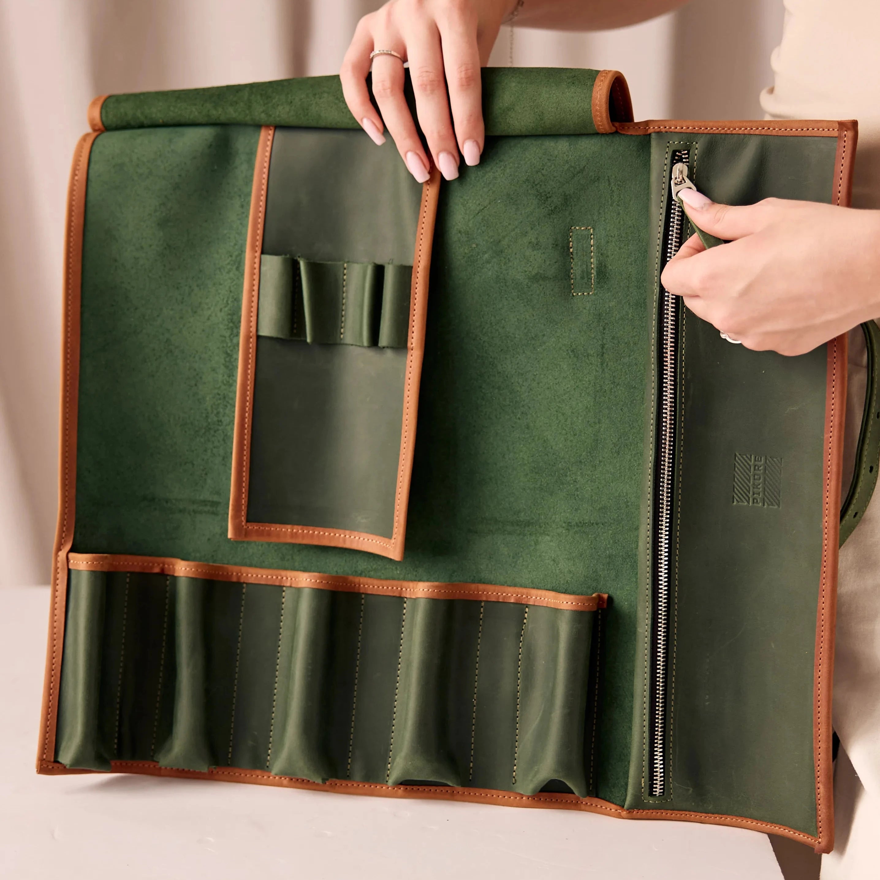 Leather Knife Roll Bag