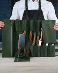 Leather Knife Roll Green