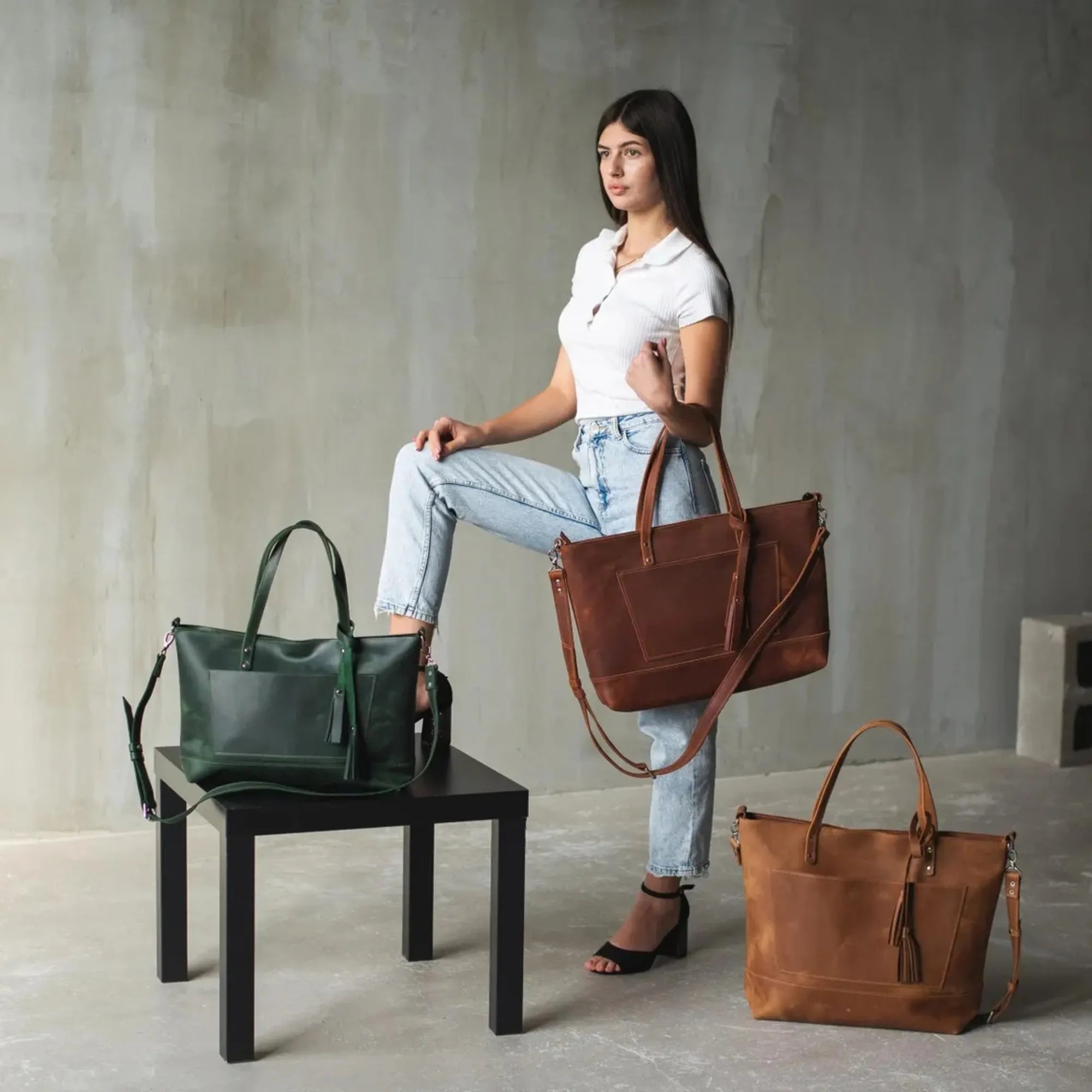 Leather Shoulder Tote Bag