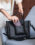 Leather Tote Bag with Zipper