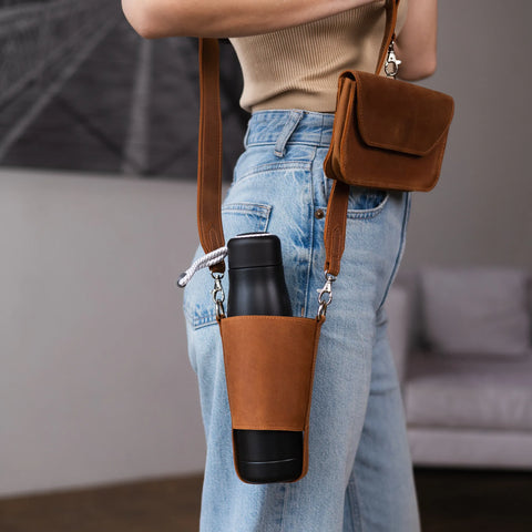 Leather Water Bottle Bag