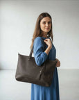 Laptop Tote Bag Lisbon — Premium Personalized Handmade Leather Bag | Pikore