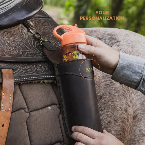 Saddle Bottle Holder Rider — Premium Personalized Handmade Leather Drink Holder | Pikore