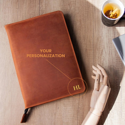 Zippered Padfolio Minimal — Premium Personalized Handmade Leather Leather Portfolio | Pikore