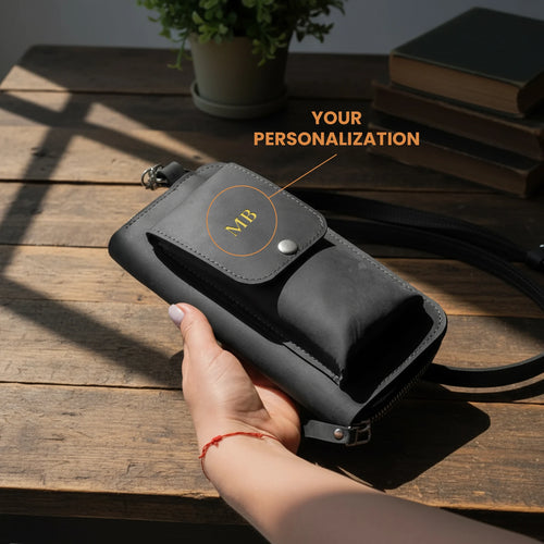 Crossbody Phone Wallet — Premium Personalized Handmade Leather Wallet Bag Cell Phone | Pikore