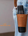 Water Bottle Crossbody Bag — Premium Personalized Handmade Leather Bottle Holder | Pikore