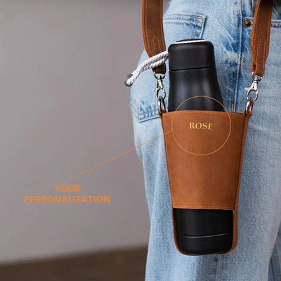 best crossbody bag for travel with water bottle holder Water Bottle Crossbody Bag - Leather Bottle Carrier