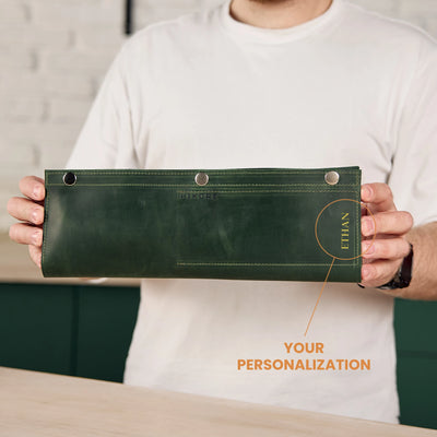 Chefs Knife Case X2 — Premium Personalized Handmade Leather Roll Bag | Pikore