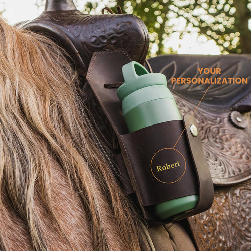 Saddle Bottle Holder Field — Premium Personalized Handmade Leather Drink Holder | Pikore