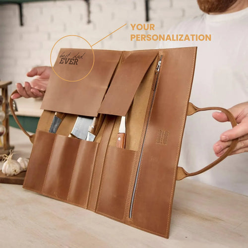 4-Slot Folding Knife Bag — Premium Personalized Handmade Leather Roll Bag | Pikore
