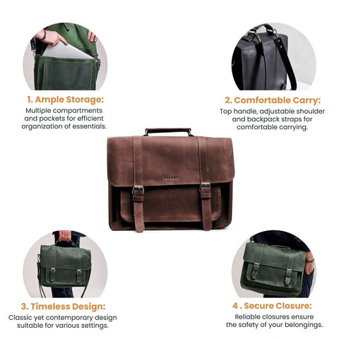 Briefcase Leather Bag - Pikore