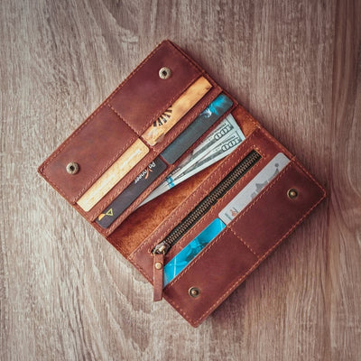 Long Leather Wallet — Premium Personalized Handmade Leather Add-ons | Pikore