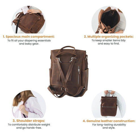 Leather Diaper Bag Backpack