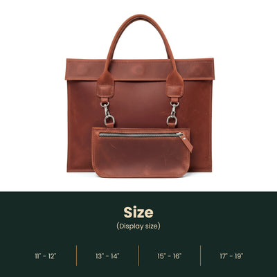 Laptop Bag with Small Pouch Set — Premium Personalized Handmade Leather Laptop Bag | Pikore