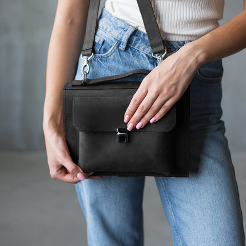 Leather Book Carrier Bag