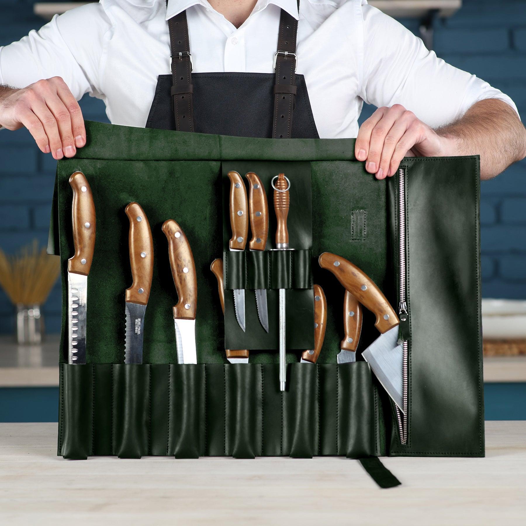 Leather Knife Case, Black hotsell Leather Knife Roll , Knife Storage Bag , gift for chef