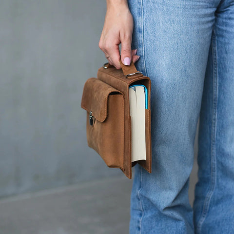 Leather Book Carrier Bag