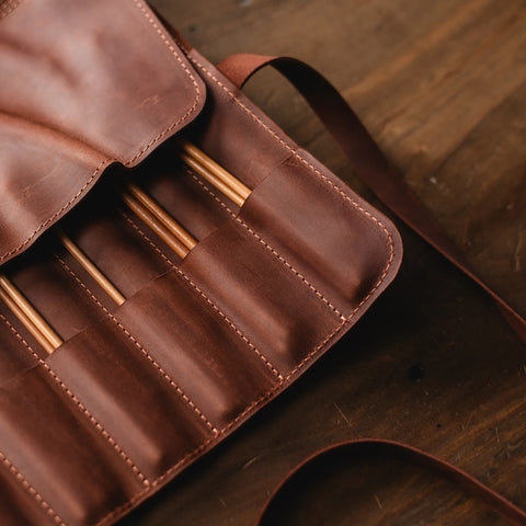 Leather Knitting Needle Case