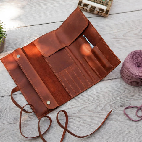 Leather Knitting Needle Roll