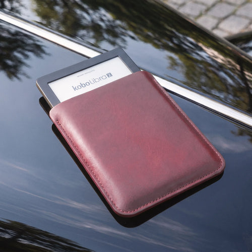 Genuine leather Kobo eReader sleeve with smooth finish and protective interior lining.
