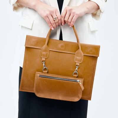 Laptop Bag with Small Pouch Set — Premium Personalized Handmade Leather Laptop Bag | Pikore