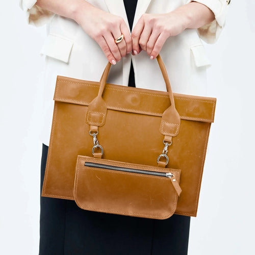 Laptop Bag with Small Pouch Set — Premium Personalized Handmade Leather Laptop Bag | Pikore