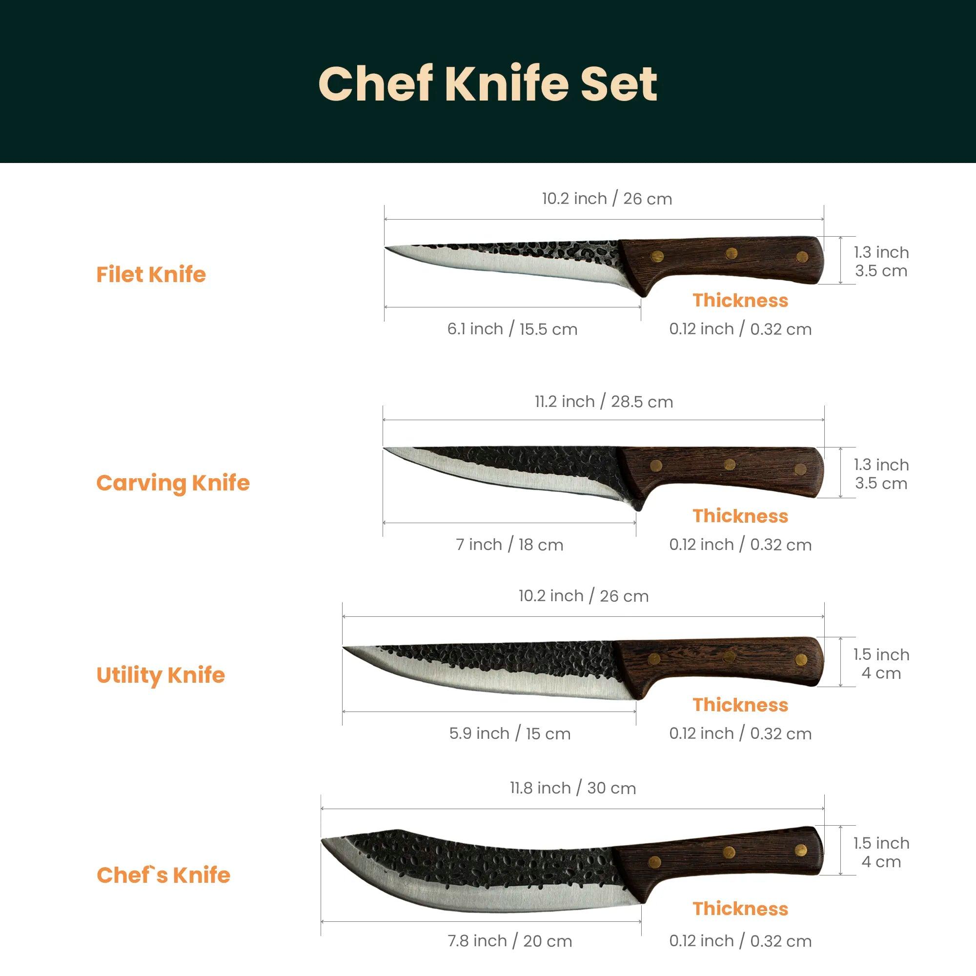 Personalized Chef Knife Set with 4 Professional Knives - Pikore