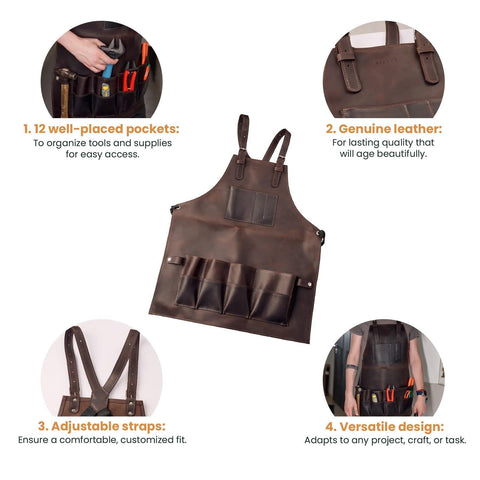 12-Pocket Leather Tool Apron - Pikore