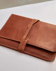 Brown Leather Laptop Sleeve with Tie Closure - Pikore