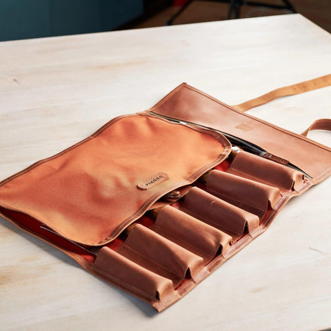 Leather Canvas Chef Knife Roll for cooking - Pikore