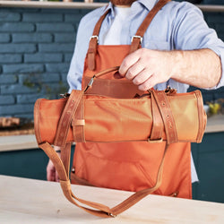 Leather Canvas Chef Knife Roll for cooking - Pikore