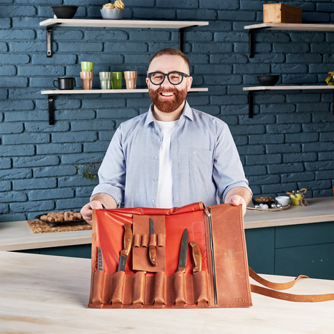 Leather Canvas Chef Knife Roll for cooking