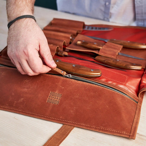 Leather Canvas Chef Knife Roll for cooking - Pikore