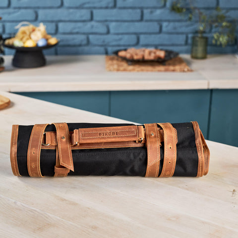 Leather Canvas Chef Knife Roll for cooking - Pikore