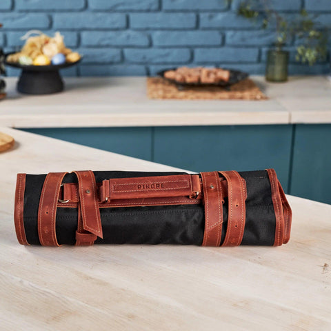 Leather Canvas Chef Knife Roll for cooking - Pikore