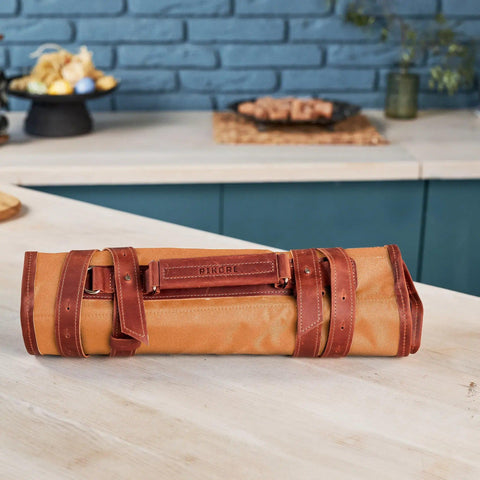 Leather Canvas Chef Knife Roll for cooking - Pikore