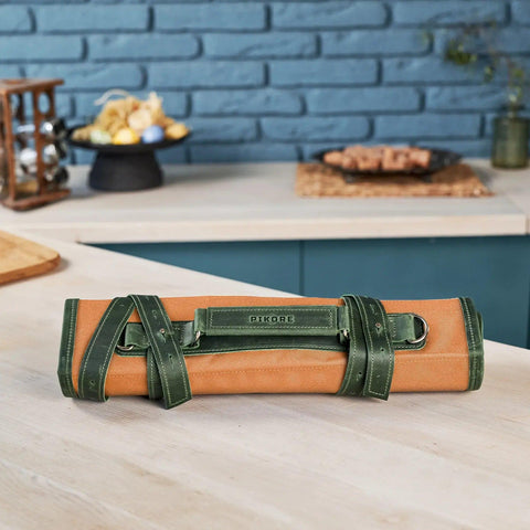 Leather Canvas Chef Knife Roll for cooking - Pikore