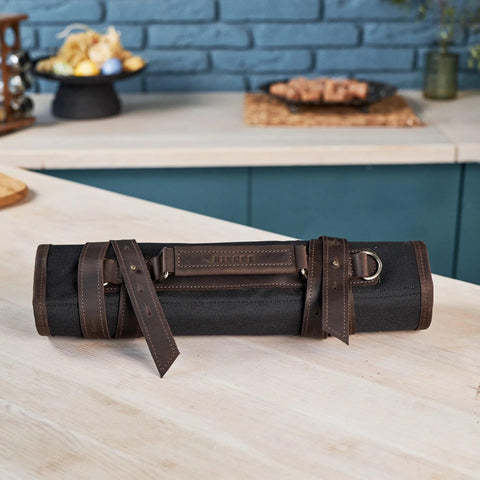 Leather Canvas Chef Knife Roll for cooking - Pikore