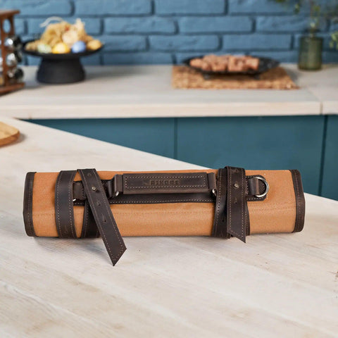 Leather Canvas Chef Knife Roll for cooking - Pikore