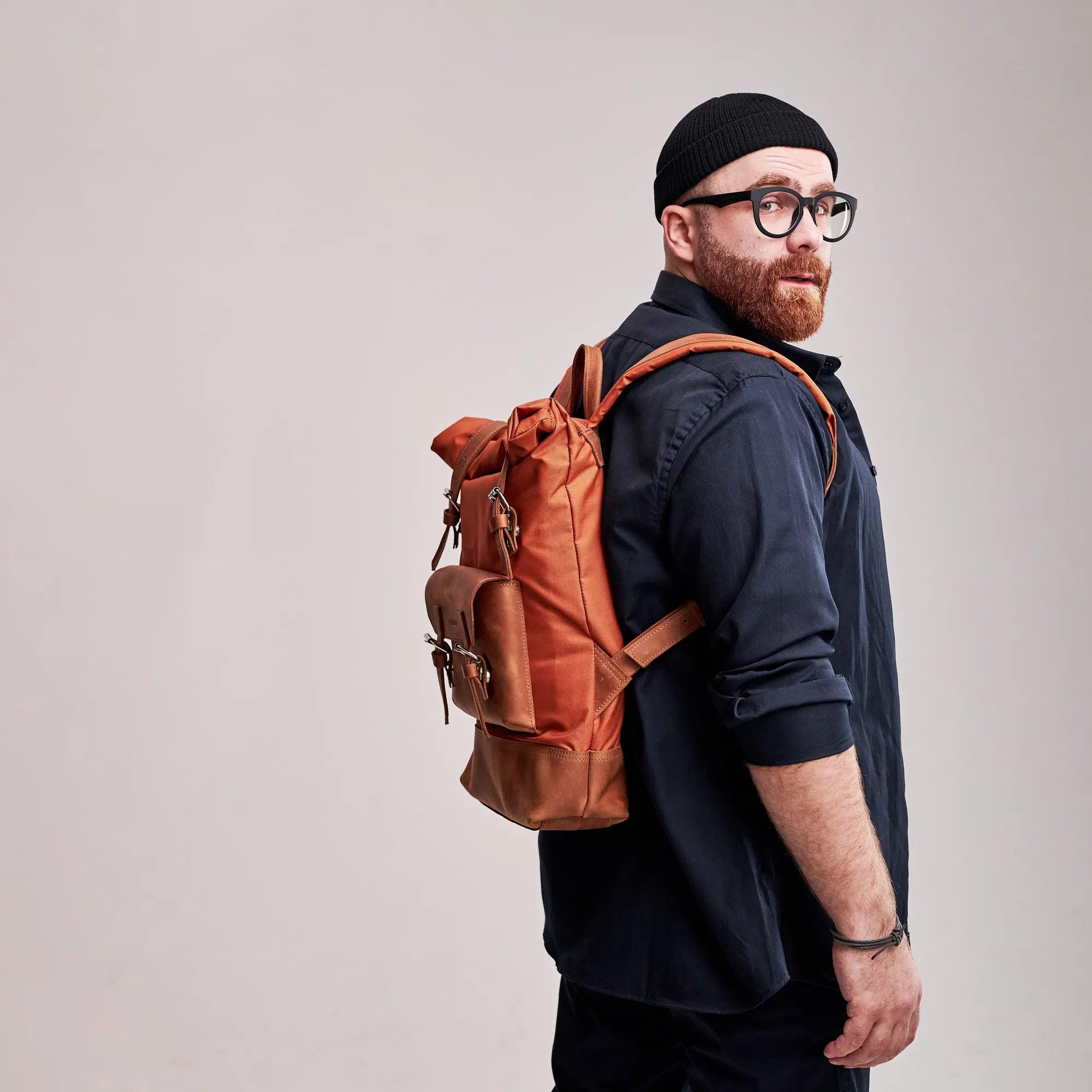 Roll Top Leather Backpack Pikore